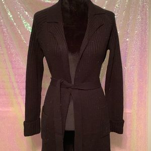 Long knit cardigan with belt